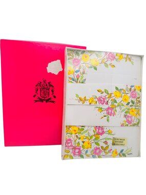 Lilac Hedges 15 Self Mailer Stationery Set Gold Seals Floral Pink Box NOS Vtg
